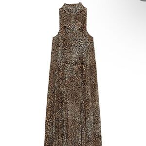 Zara Leopard Print Halter Maxi Dress - Brown & Black